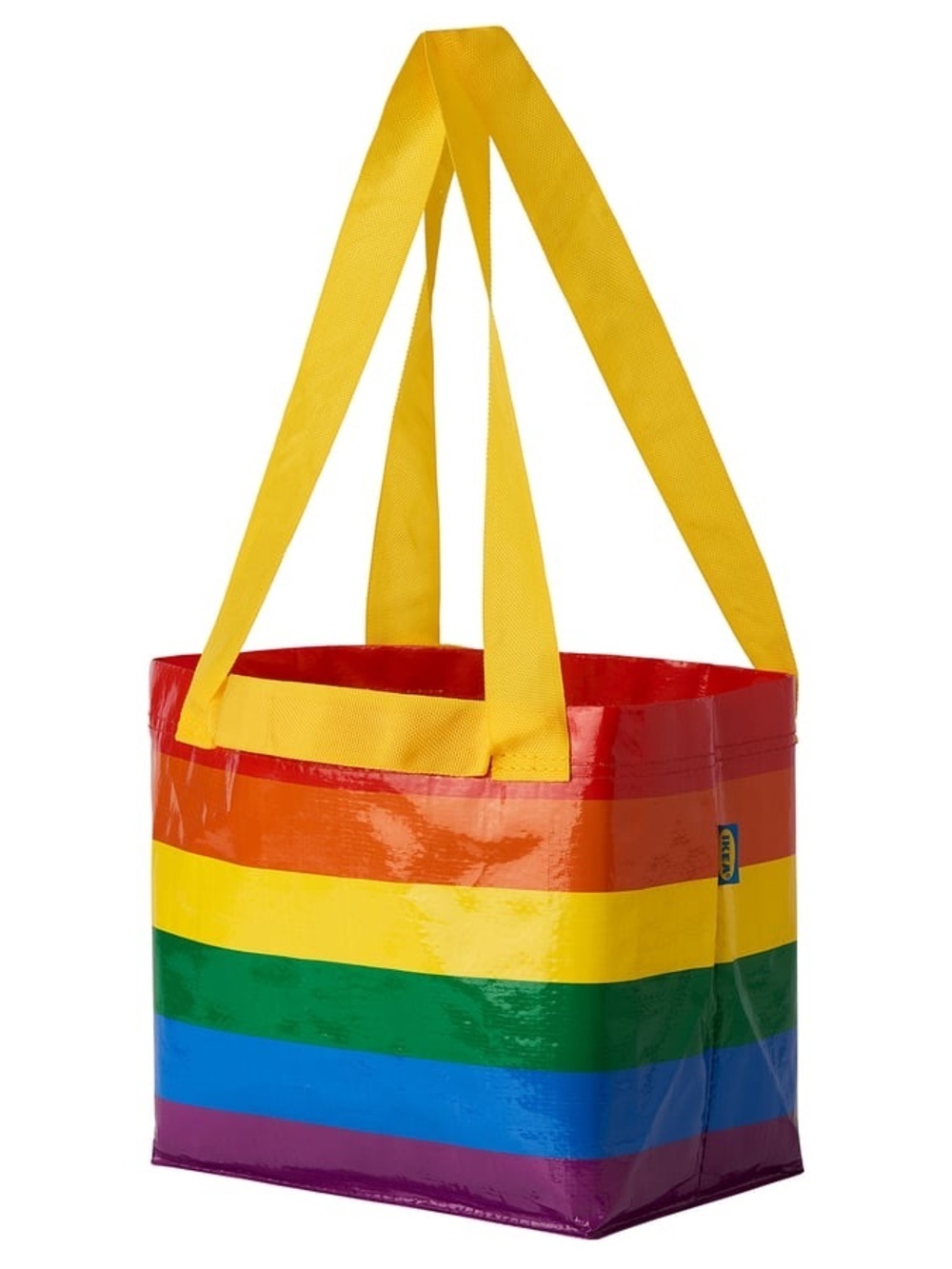 IKEA Rainbow Stripe Tote Bag with Yellow Handles